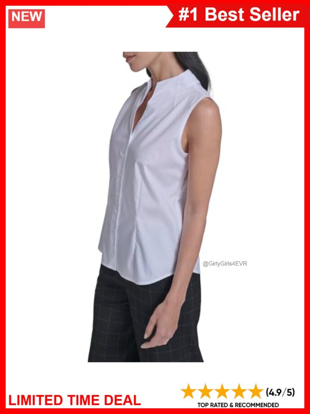 Sleeveless Button Down Collared Blouse Regular Fit Workwear - Picture 2 of 5